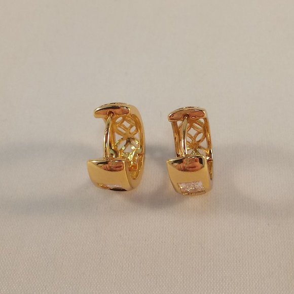 Mens 18K Yellow Gold Filled Radiant Emerald Cut Diamond Zircon Hoop Earrings - Picture 7 of 8